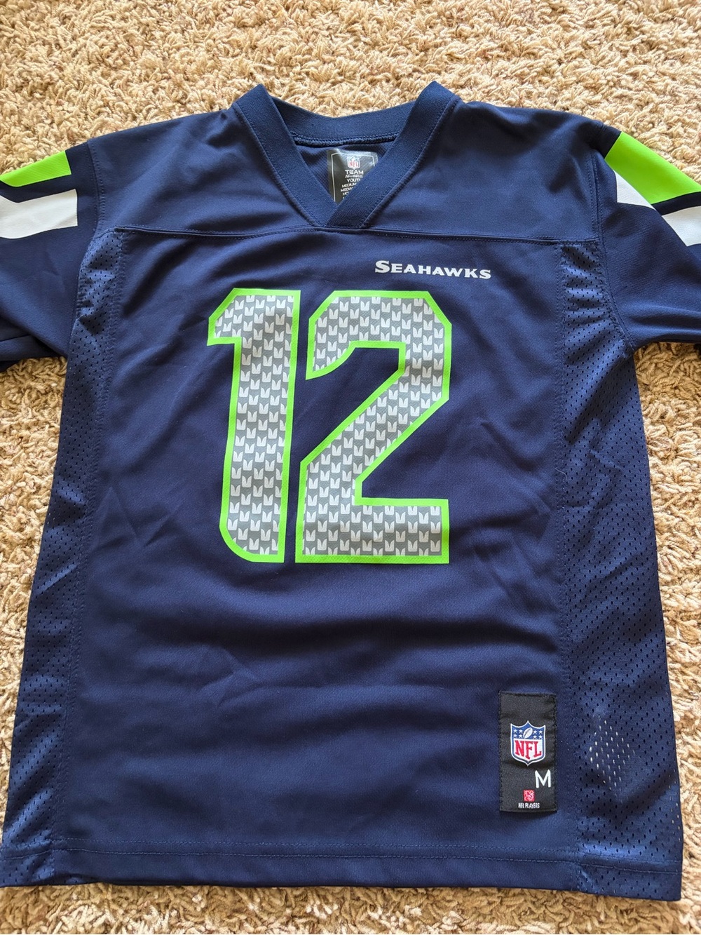 Nike Seahawks Youth Navy and Neon Green #12 Jersey